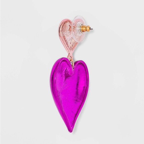 Sugarfix Baublebar Two Tone Heart Drop Metallic Earrings NWT Pink Red - Picture 5 of 9